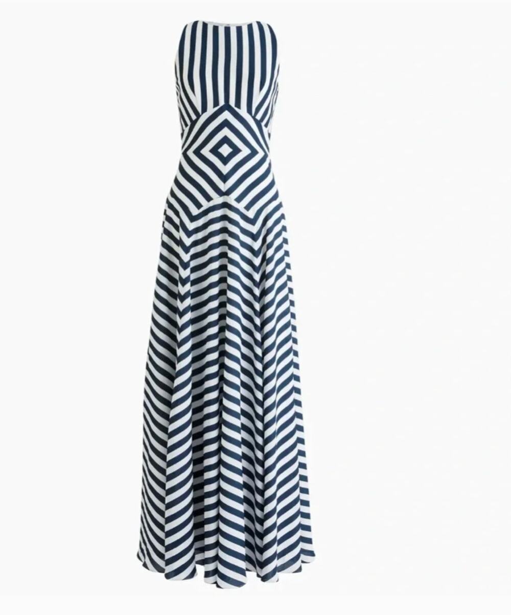 NWT J. Crew Lisbeth Striped Crepe Maxi Dress Navy Blue/White Sz 00